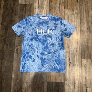Huk Kryptek Icon Performance Fishing Shirt Men M Blue Camouflage Short Sleeve